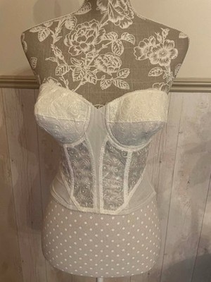 Vintage Lacey Playtex Longline BH Korsett 34 B Ivory Spitze entbeint verstellbar