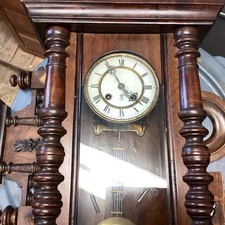 German Oak Vienna Regulator Wall Clock with Pendulum and Carved Crest — listing 2