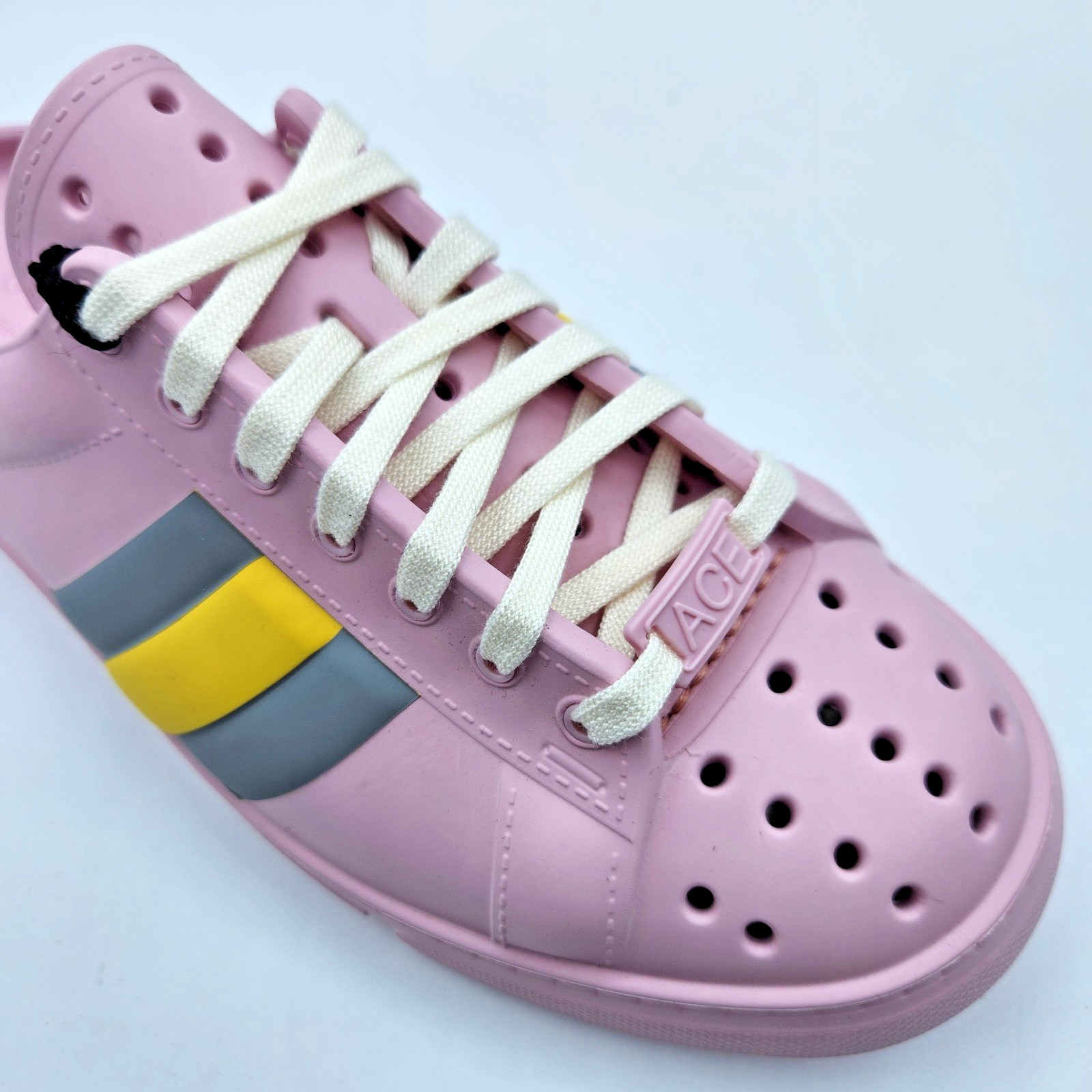 Authentic Gucci Ace Women's Web Rubber Mules Pink/Yellow EU38 US8 thumbnail 9