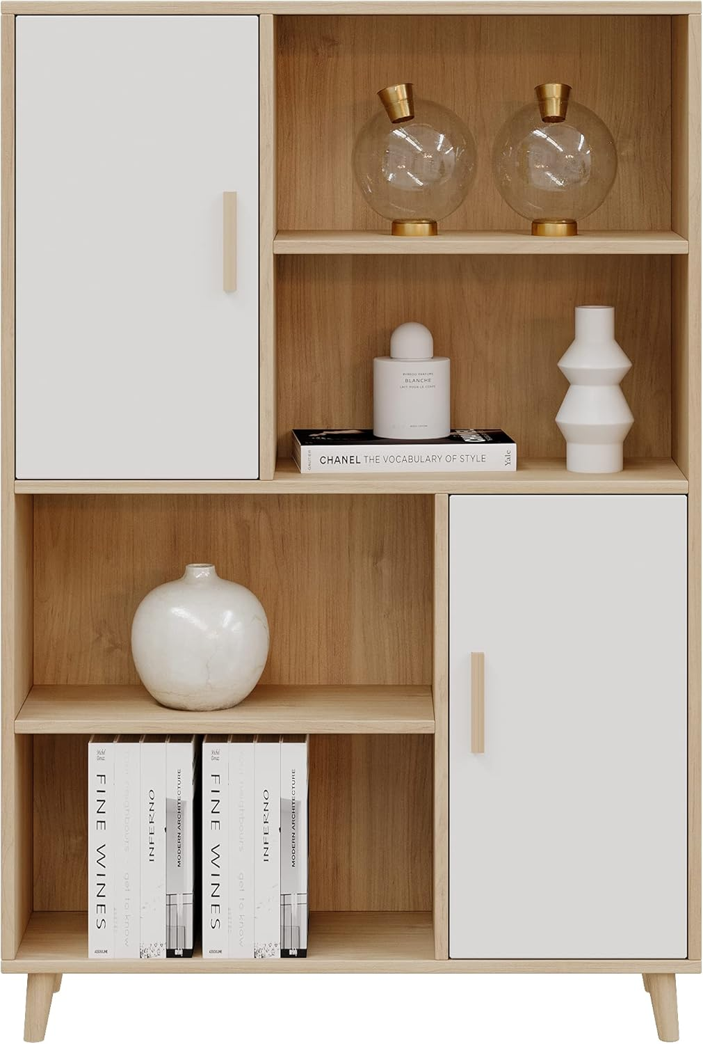Display Cabinet Tall Sideboard 2 Doors 4 Shelves Storage Cupboard Bookcase Panel