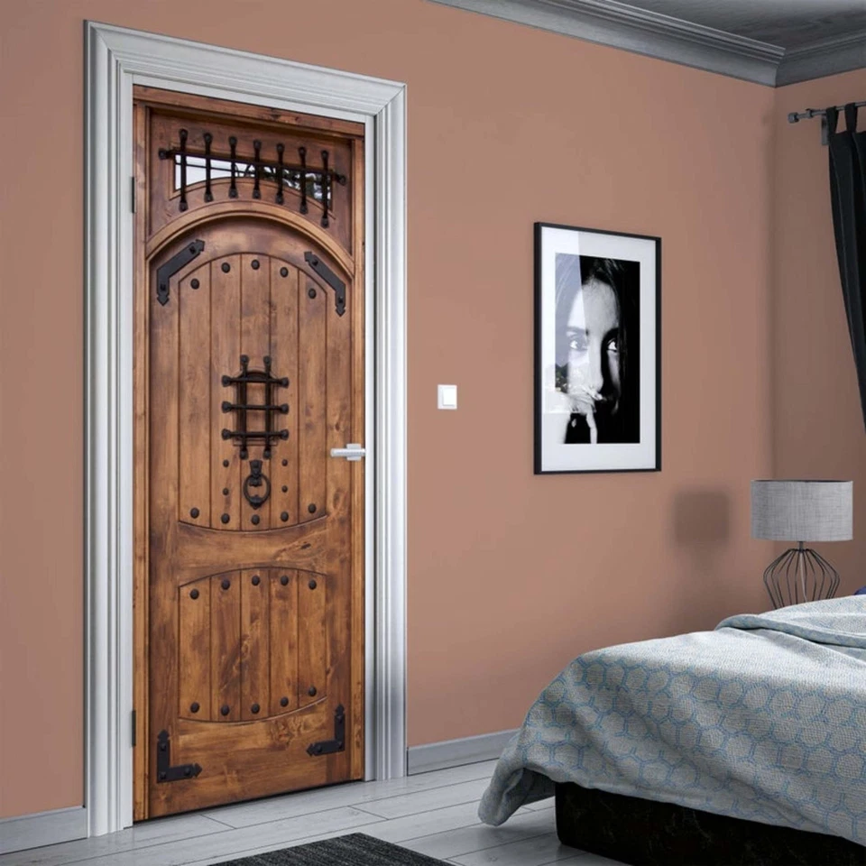 Türtapete selbstklebend TürPoster Türfolie - HOLZTÜR MIT GITTER - TÜR AUS HOLZ - Bild 2 von 4