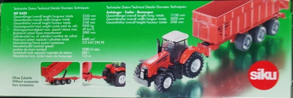 SIKU 1844 Trattore Massey-Ferguson con rimorchio cassonato aperto - scala H0 - Immagine 3 di 4