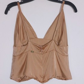 For Love Lemons SKIVVIES Satin Silk Blend V Neck Camisole Top Champagne Size M