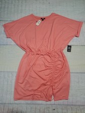 Express T-Shirt Dress Ruched Drawstring Bodycon Casual Coral Pink