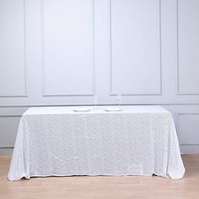 90x156" White SEQUIN RECTANGLE TABLECLOTH Wedding Party Catering Linens
