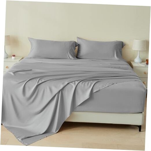 Size Bed Sheets 3 Piece Set, 100% Rayon Derived from Bamboo, Twin 02 Grey-image