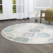 Home Dynamix Boho Andorra Transitional Damask Area Rug, Grey/Blue, 5'2 Round