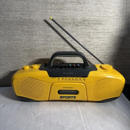 VTG Sony Sports Boombox CFS-903 Yellow Water Resistant AM/FM WORKS NO POWER CORD