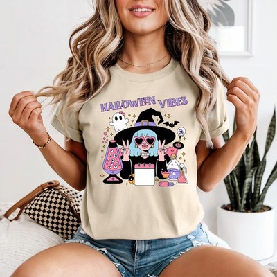 Halloween Vibes Damen T-Shirt Gruselige Hexe Halloween Geschenk für Sie
