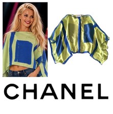 Chanel Vintage 2000 Blue Word Logo Cape Top 34 36 38 2 4 6 Jacket Shirt S M OSFM