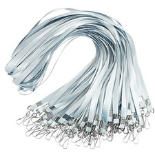 50 Bulk Silver Lanyards for ID Badges with Swivel Hook Clips
