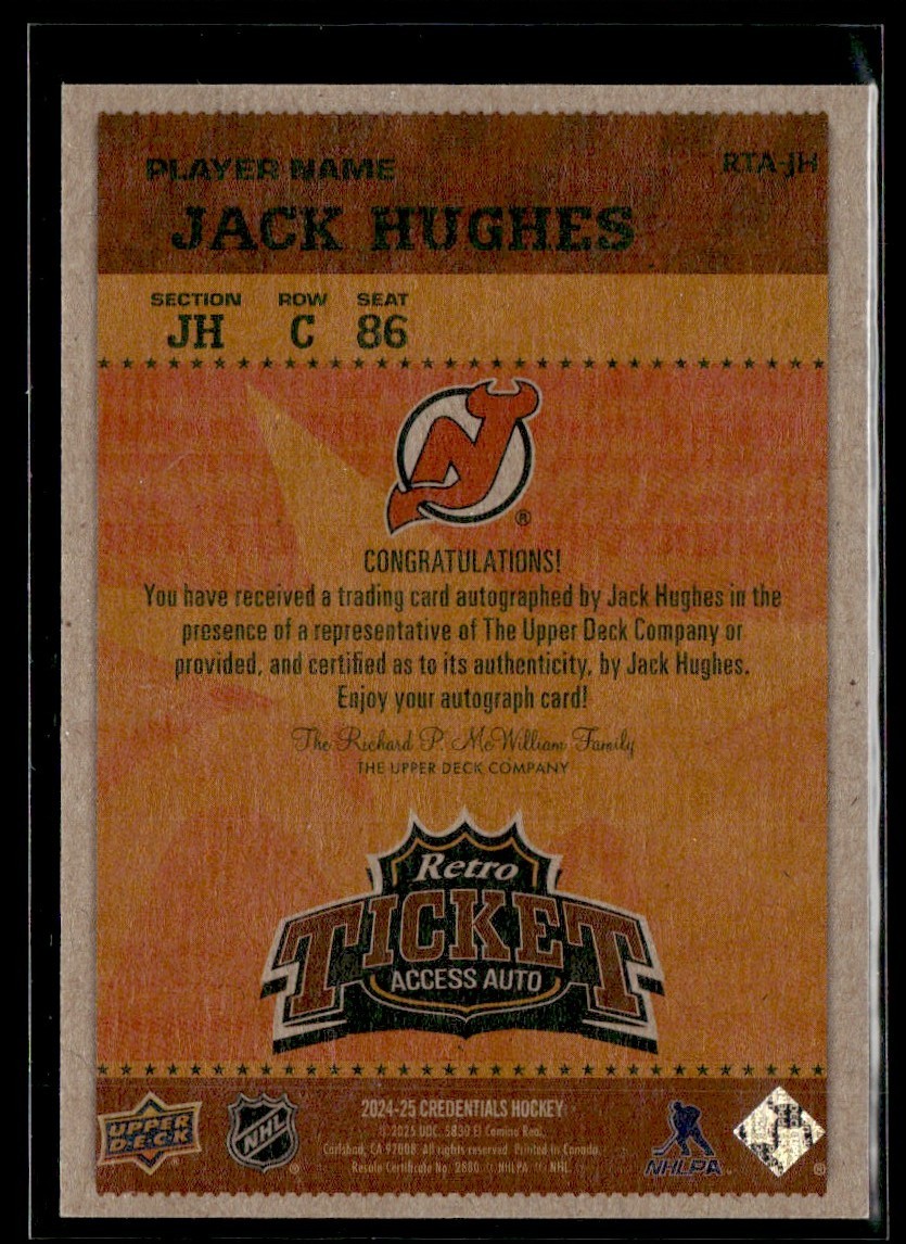 2024-25 Upper Deck Credentials Retro Ticket Access Auto Jack