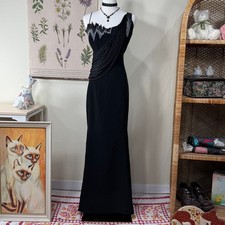 Vintage 90s Y2k Black Beaded Formal Maxi Dress Dark Coquette Whimsigoth Glam M