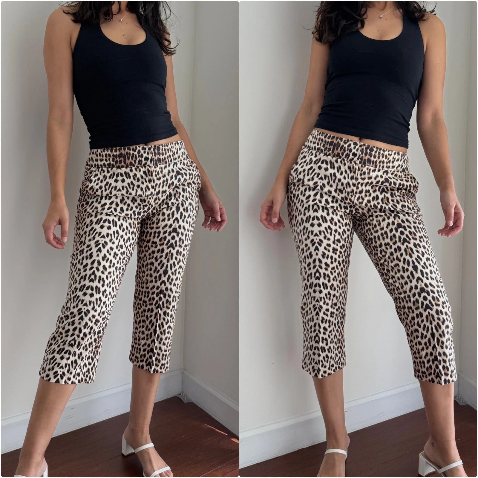 Vintage Leopard Print Capri Pants Womens 10 Cropped Y2K Mob Wife Indie Sleaze
