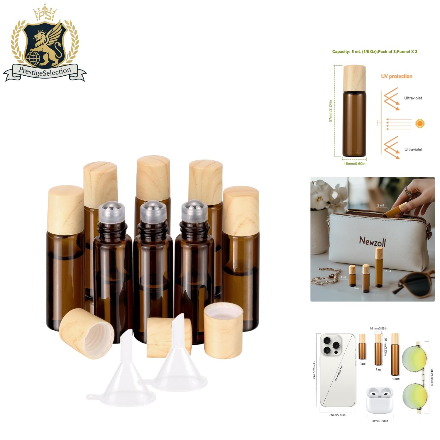 (8 Pack) - Amber Glass For Essential Oils & Crafts