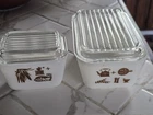 Vintage Set Of 2 Pyrex  Refrigerator Dish White Brown  Glass Lid USA