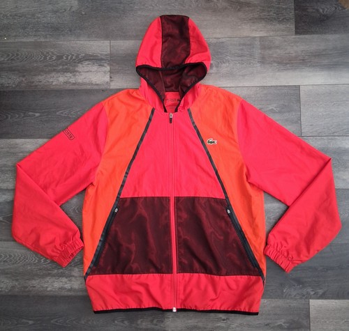 Lacoste Sport Full Zip Hooded Taffeta Tennis Jacket Red Orange Size Large FR 5
