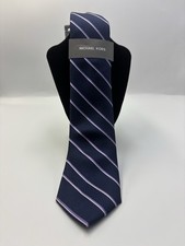 NWT Michael Kors Navy Blue Purple and White Striped Silk Tie