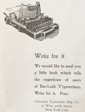 Write for it COLUMBIA BAR-LOCK TYPEWRITER Little Book Free Antique 1899 Print Ad thumbnail