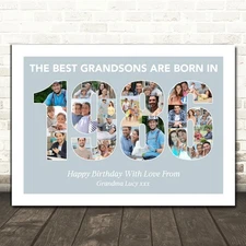 Photo Collage Blue Birthday Gift For Grandson 22-Photo Year 1986 Print Or Canvas