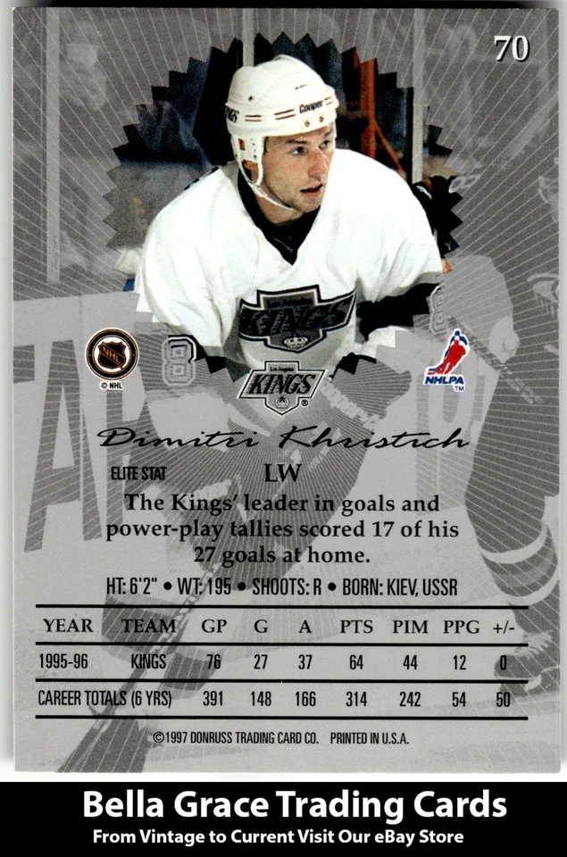 1996-97 Donruss Elite Dimitri Khristich #70 Los Angeles Kings NHL Hockey  - Image 2 of 2