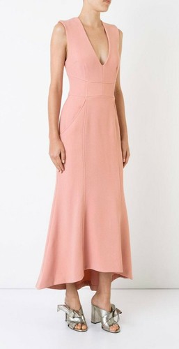REBECCA VALLANCE *RAVENA* Lace-Up Crepe Midi Dress in Pastel Pink, Size 10 - Picture 2 of 12