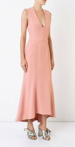 REBECCA VALLANCE *RAVENA* Lace-Up Crepe Midi Dress in Pastel Pink, Size 10 - Picture 1 of 12