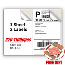220-8800 Premium 8.5x5.5 Square Corner Shipping Labels Half Sheet Self Adhesive
