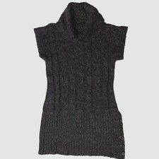CHANCES R Women's Cowl Neck Sweater Dress Large Grey Buttons Short Sleeves EUC