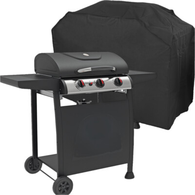 3 Brenner Gas BBQ Grill & Abdeckung Set - Zündung Tragbar Garten Kochen Leicht Reinigen