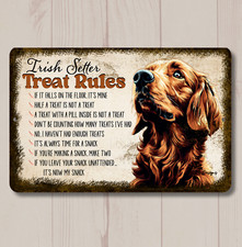 Irish Setter Treat Rules Sign red dog snack metal tin funny wall art plaque gift