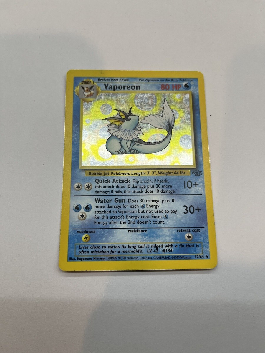 Vaporeon 1st Edition Holo Rare 12/64 Jungle Set Vintage Vaporeon 1st Edition Holo Rare 12/64 Jungle Set Vintage