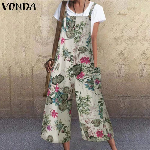 Damen Print Jumpsuit Weite Bein Latzhose Trägerhose Lose Freizeit Sommer*Overall - Bild 13 von 34