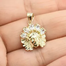 7/8" Mini Native American Indian All White CZ Pendant Solid 10K Yellow Gold