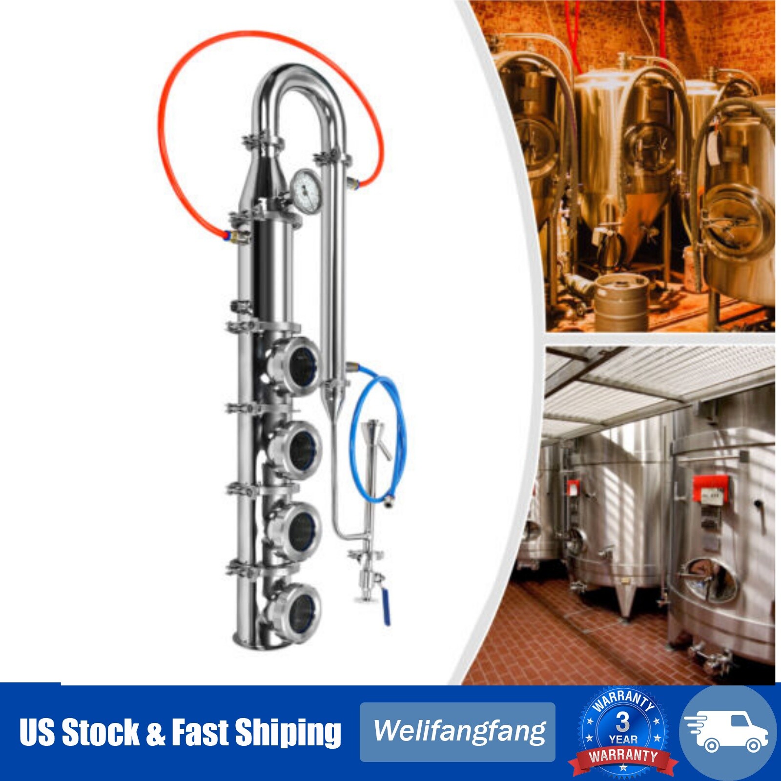4" inch stainless moonshine still reflux column with copper bubble plate HOT!