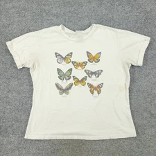 Dirtee Laundry Shirt Women's Large White Butterfly Graphic Tee Short Sleeve Top