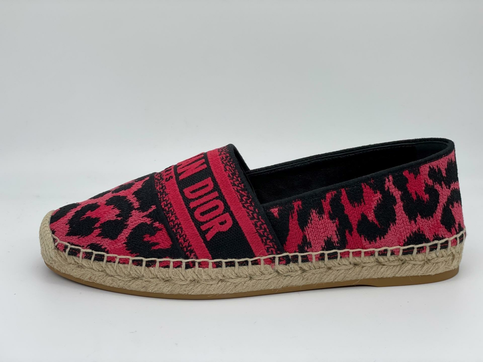 DIOR Granville Embroidered Leopard Print Cotton Flat Espadrille Shoes Pink  $850 | eBay