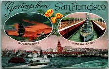 Golden Gate Panama Canal Greetings From San Francisco CA Unused DB Postcard I12