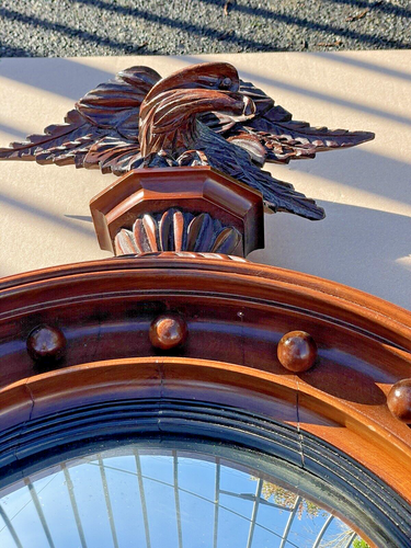 Antique 19th C American Federal Wood Eagle Nautical Convex Mirror - Picture 9 of 24