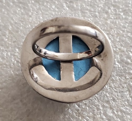 Vintage Turquoise large face Sterling Silver Ring Size 8 - Picture 3 of 7