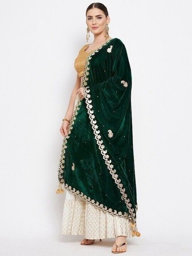 Velvet Dupatta Gotta Patti Embroidered Long Veli Hijab Scarves Fancy Stole Scarf - Picture 3 of 4