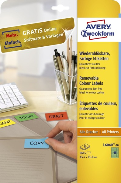 Avery Zweckform® L6040-20 L6038-20 Etiketten - 45,7 X 21,2 Mm, GrüN, 960 Etikett-image