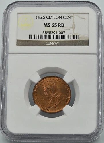 Ceylon Cent 1926 KGV Red UNC coin NGC MS65 RD