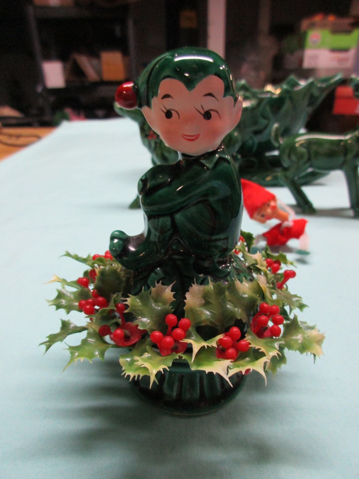 1970's Vintage Lefton Holly Berry Christmas Sleigh Candy Dish