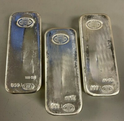 Lot of 3 Silver 100 oz Asahi .999 Fine Silver Bars | eBay
