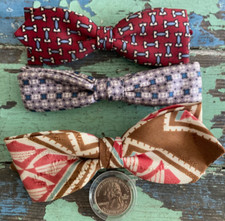 VTG LOT 3 BOW TIES CLIP-ON SKINNY BOWTIES VINTAGE USA RAYON / SILK BUSY WEMBLEY