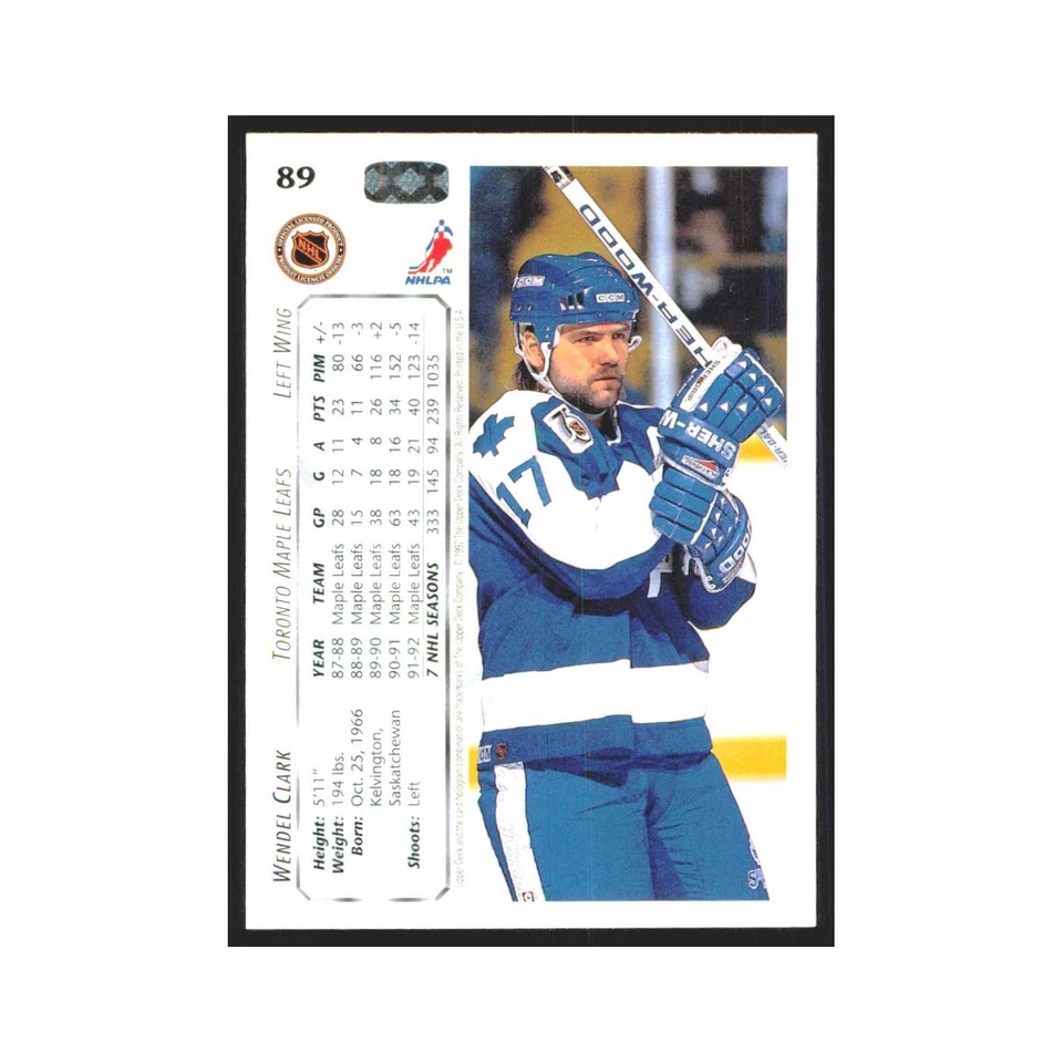 Wendel Clark 1992 Upper Deck #89 Toronto Maple Leafs Hockey Card NM - Image 2 of 3