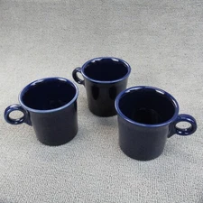 Vintage Set of 3 Fiesta Ware Mugs Blue Ring Handle Coffee Homer Laughlin HLC USA