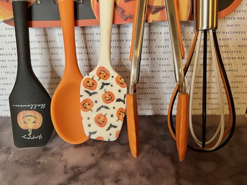 5 HALLOWEEN MINI UTENSILIEN SET SILIKON SPACHTEL ZANGE SCHNEE LÖFFEL PUMPKINS FLEDERMÄUSE - Bild 4 von 8