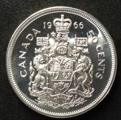 1966 Canada Silver 50 Cents Proof-Like Brilliant Uncirculated Coin